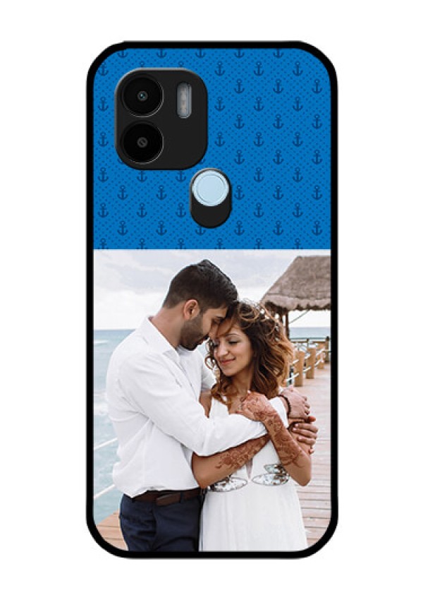Poco C50 Photo Printing on Glass Case - Blue Anchors Design