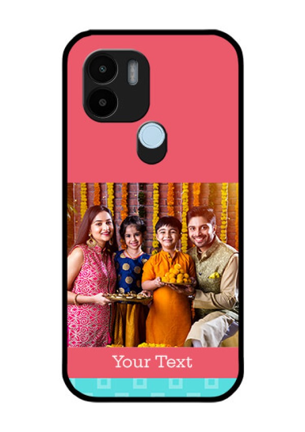 Poco C51 Personalized Glass Phone Case - Peach & Blue Color Design