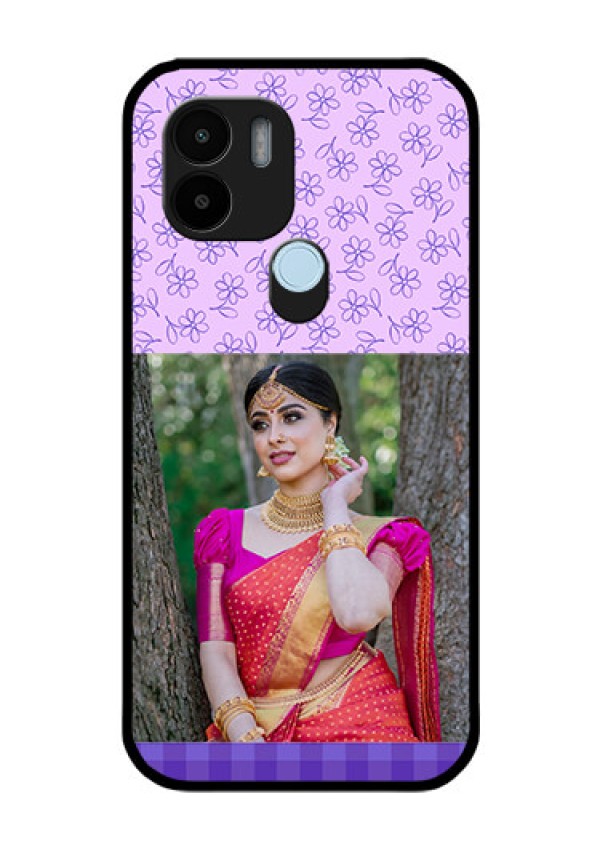 Poco C51 Custom Glass Phone Case - Purple Floral Design