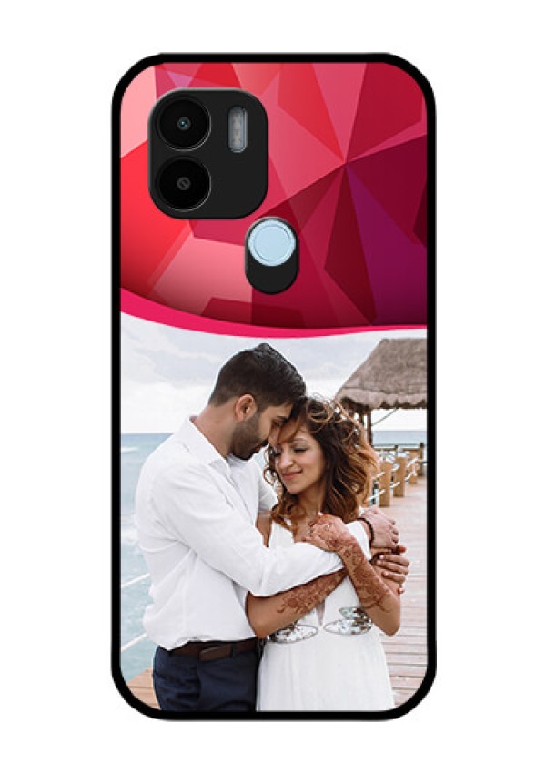 Poco C51 Custom Glass Mobile Case - Red Abstract Design