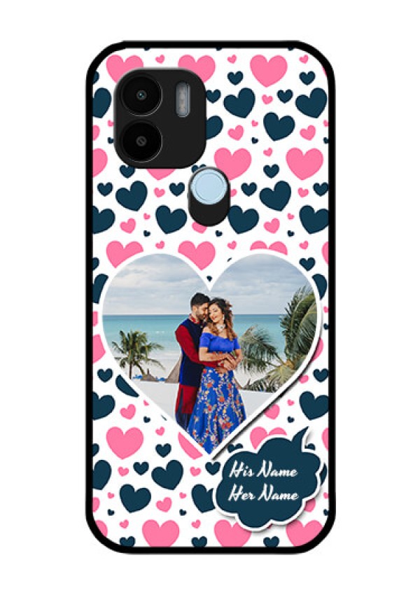 Poco C51 Custom Glass Phone Case - Pink & Blue Heart Design