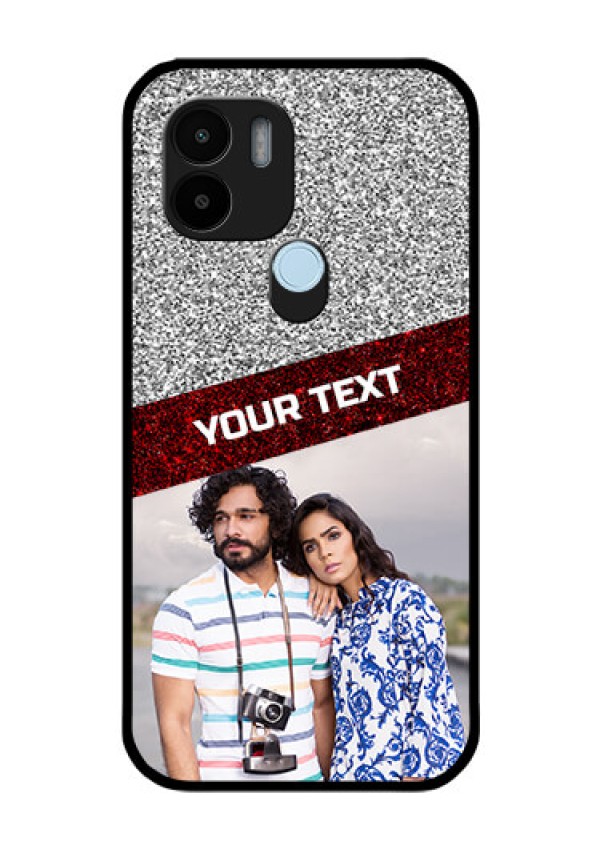 Poco C51 Personalized Glass Phone Case - Image Holder with Glitter Strip Design