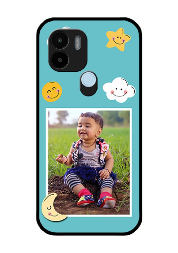 Poco C51 Personalized Glass Phone Case - Smiley Kids Stars Design