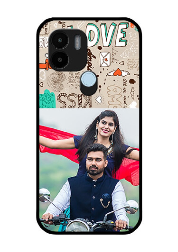 Poco C51 Custom Glass Phone Case - Love Doodle Pattern