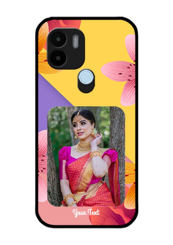 Poco C51 Custom Glass Mobile Case - 3 Image With Vintage Floral Design