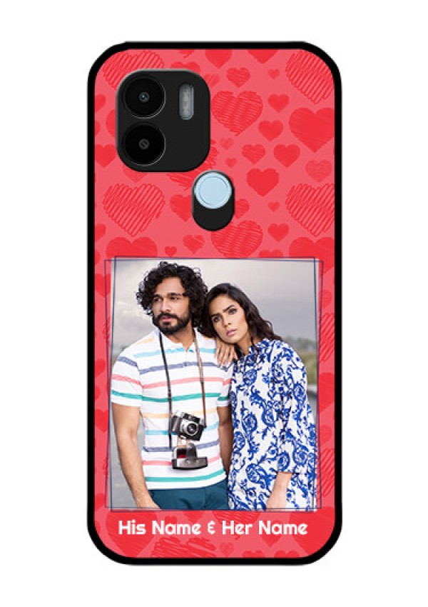 Poco C51 Photo Printing on Glass Case - with Red Heart Symbols Design