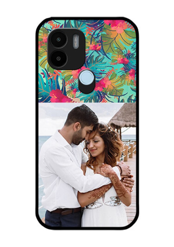 Poco C51 Photo Printing on Glass Case - Watercolor Floral Design