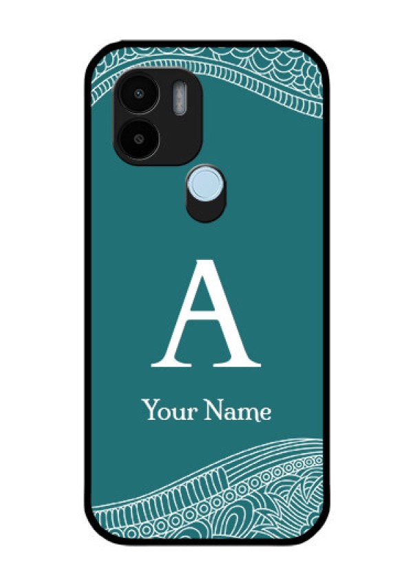Poco C51 Personalized Glass Phone Case - line art pattern with custom name Design