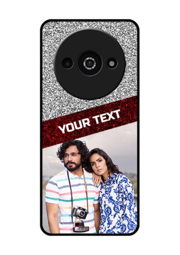 Poco C61 Custom Glass Phone Case - Image Holder With Glitter Strip Design