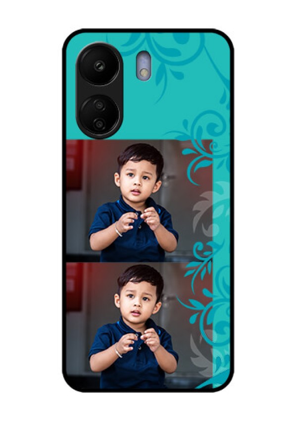 Poco C65 Custom Glass Phone Case - With Photo And Green Floral Design