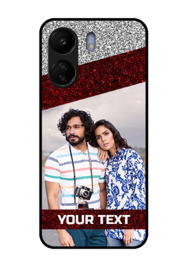 Poco C65 Custom Glass Phone Case - Image Holder With Glitter Strip Design