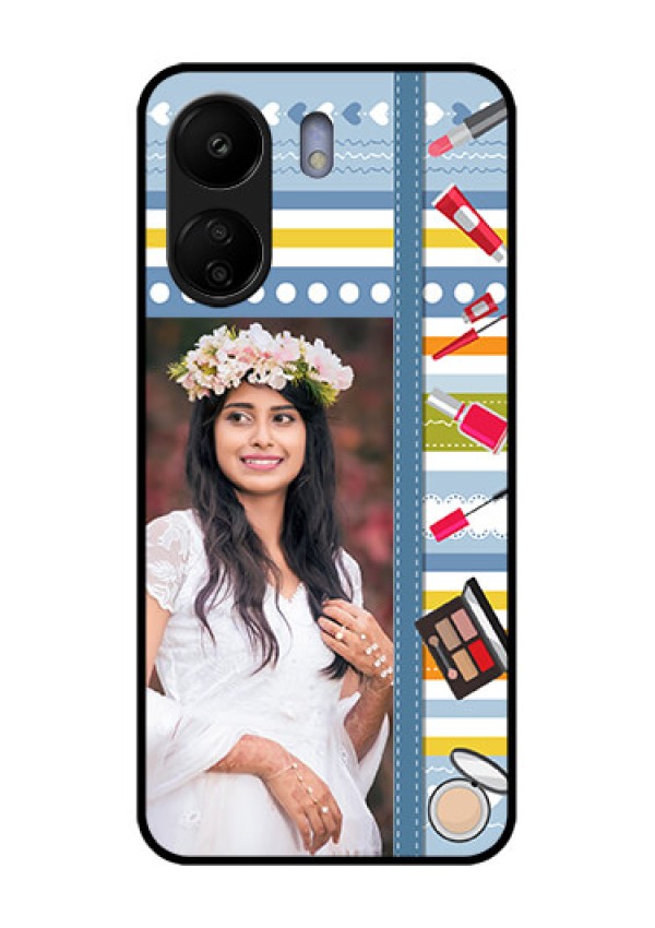 Poco C65 Custom Glass Phone Case - Makeup Icons Design