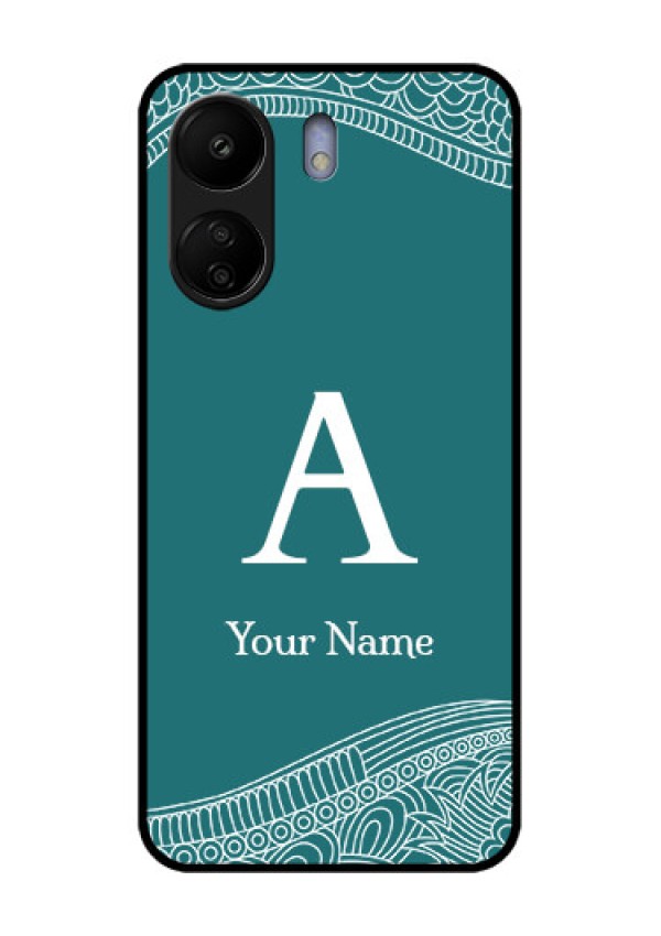 Poco C65 Custom Glass Phone Case - Line Art Pattern With Custom Name Design