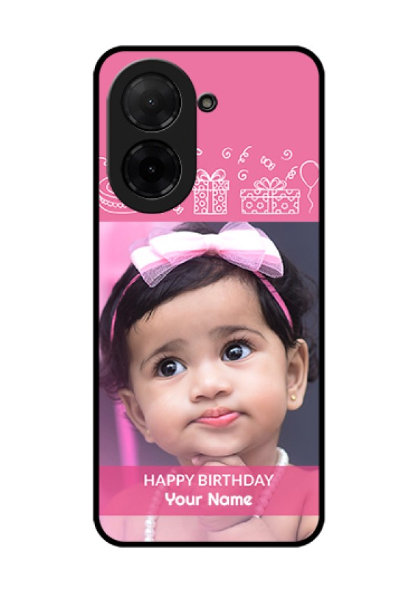 Poco C71 Custom Glass Phone Case - With Birthday Line Art Design