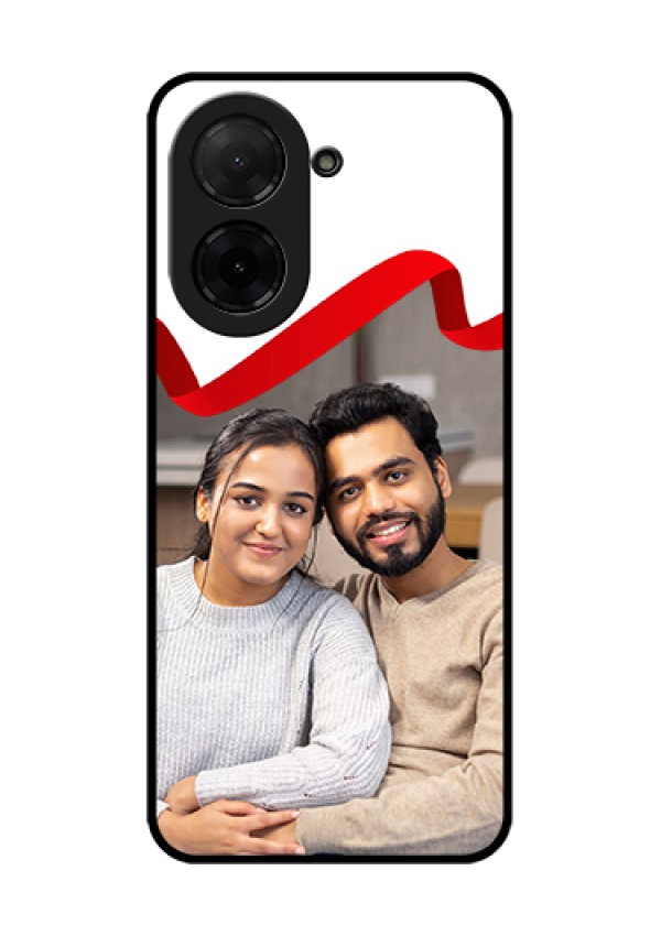 Poco C71 Custom Glass Phone Case - Red Ribbon Frame Design