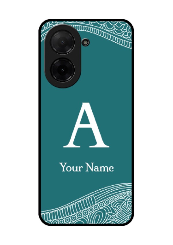 Poco C71 Custom Glass Phone Case - Line Art Pattern With Custom Name Design