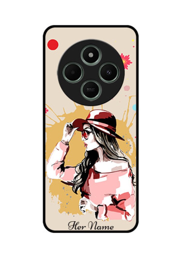 Poco C75 5G Custom Glass Phone CaseWomen With Pink Hat Design