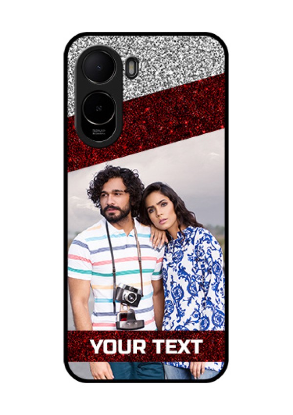 Poco C81 Custom Glass Phone Case - Image Holder With Glitter Strip Design