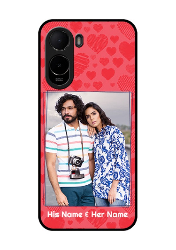 Poco C81 Custom Glass Phone Case - With Red Heart Symbols Design