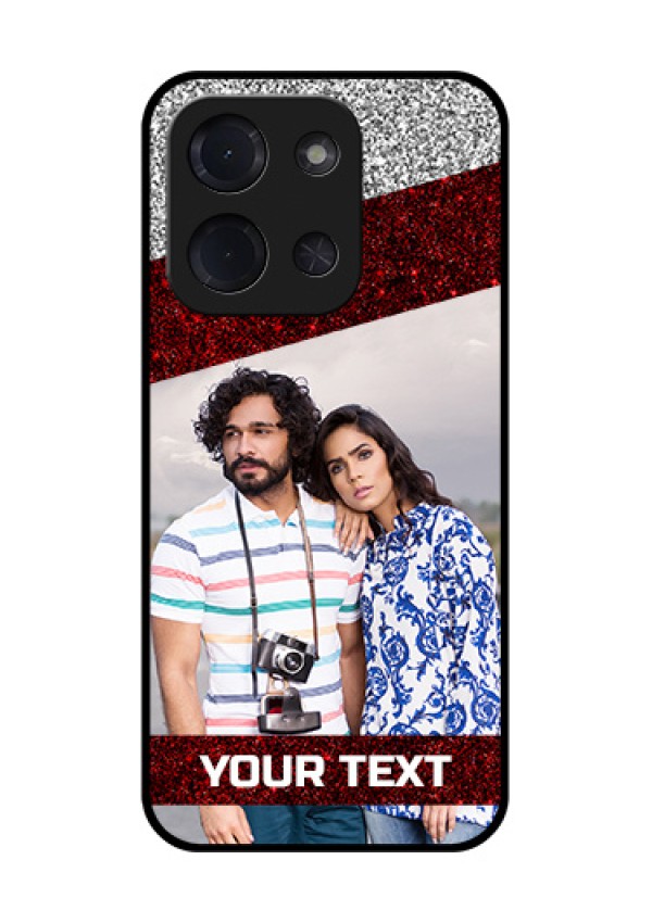 Poco C85 5G Custom Glass Phone Case - Image Holder With Glitter Strip Design