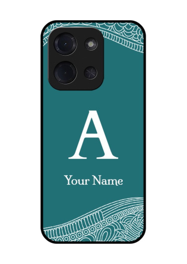 Poco C85 5G Custom Glass Phone Case - Line Art Pattern With Custom Name Design
