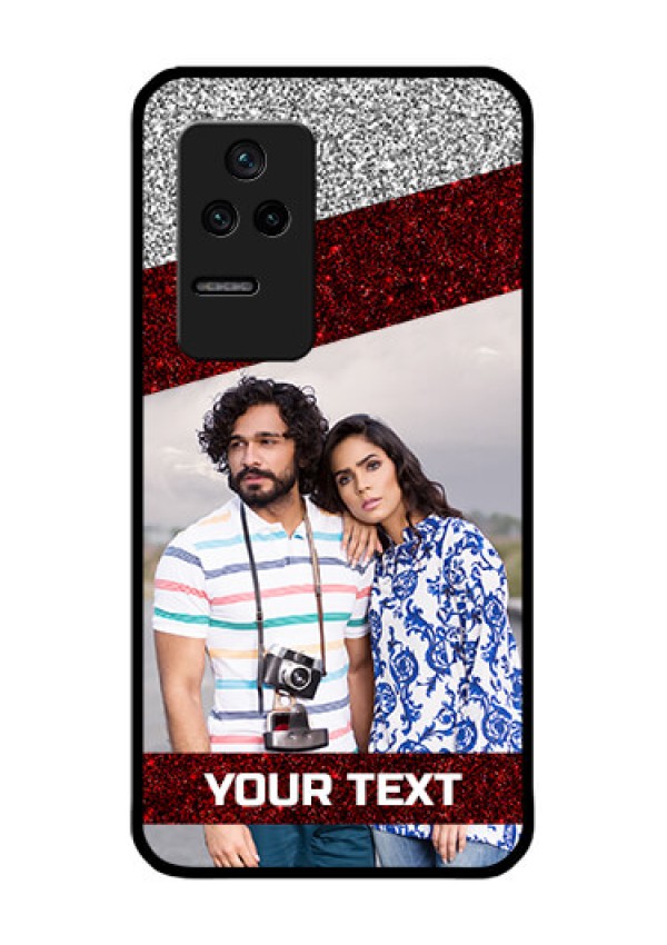 Poco F4 5G Personalized Glass Phone Case - Image Holder with Glitter Strip Design
