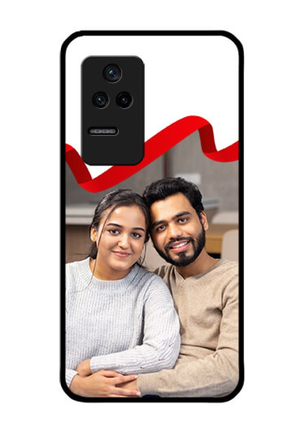 Poco F4 5G Photo Printing on Glass Case - Red Ribbon Frame Design