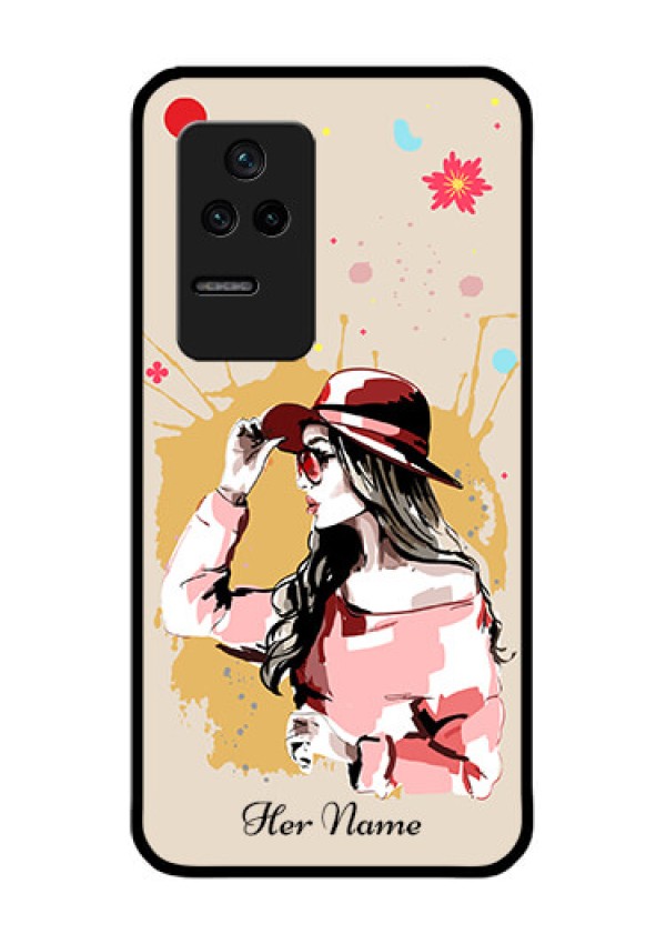 Poco F4 5G Photo Printing on Glass Case - Women with pink hat Design