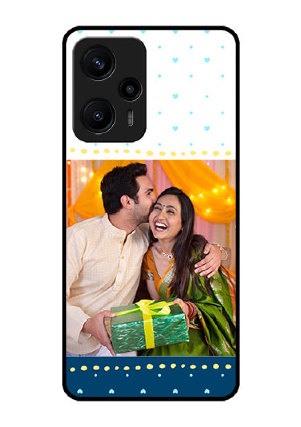 Poco F5 Personalized Glass Phone Case - White and Blue Abstract Design