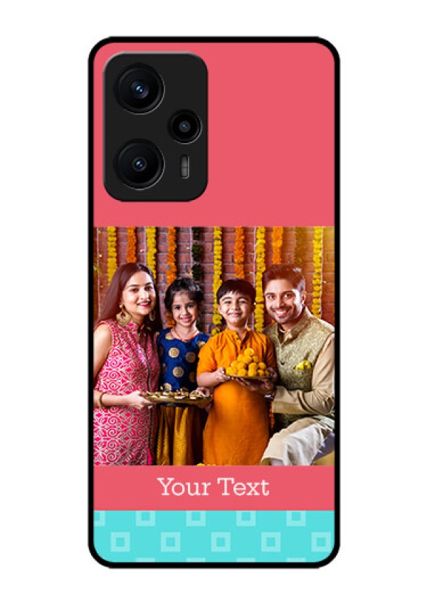 Poco F5 Personalized Glass Phone Case - Peach & Blue Color Design