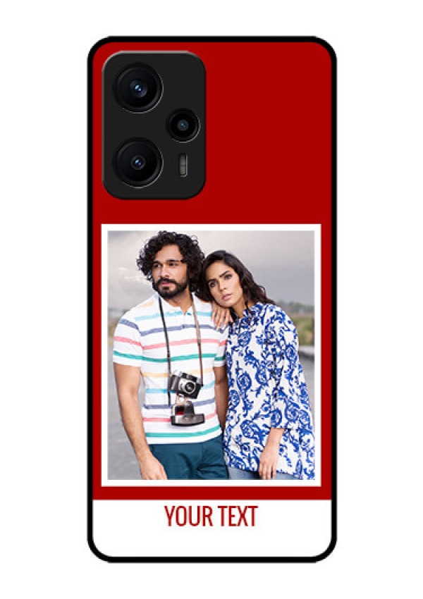 Poco F5 Personalized Glass Phone Case - Simple Red Color Design