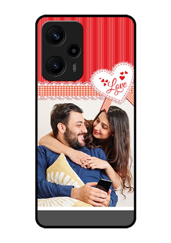 Poco F5 Custom Glass Mobile Case - Red Love Pattern Design