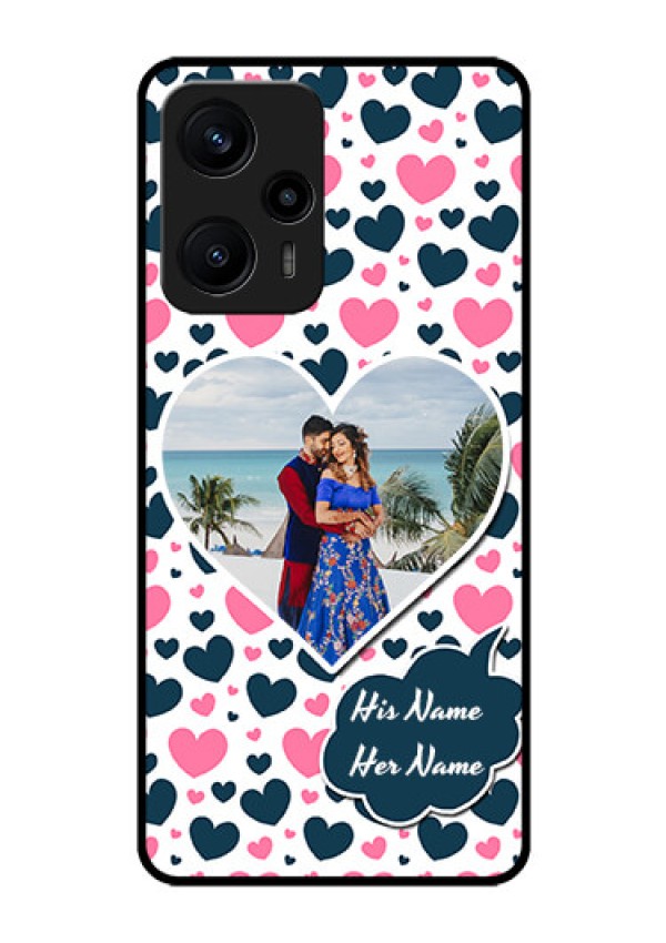 Poco F5 Custom Glass Phone Case - Pink & Blue Heart Design