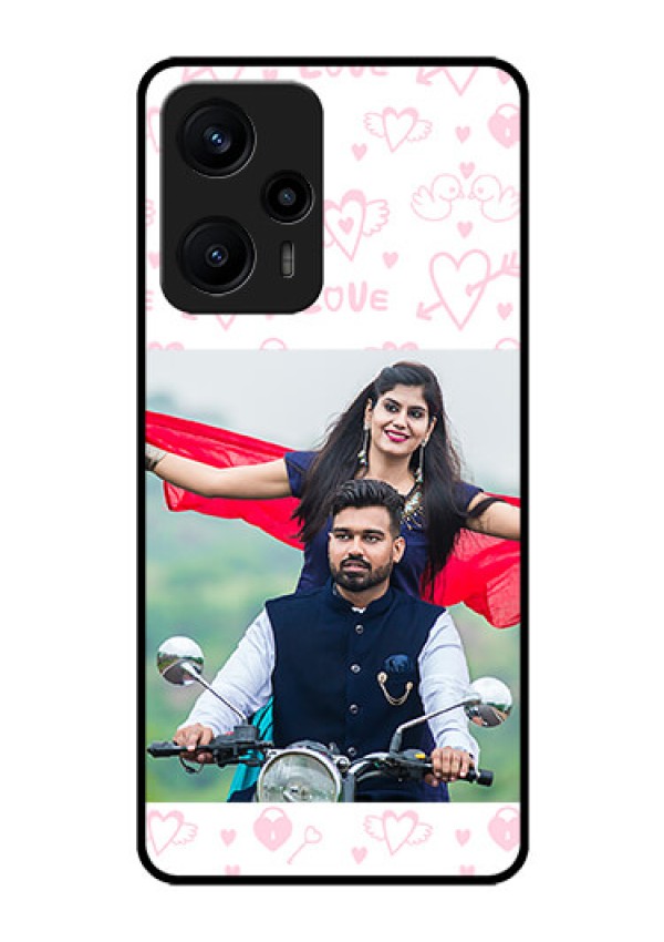 Poco F5 Custom Glass Mobile Case - Pink Flying Heart Design