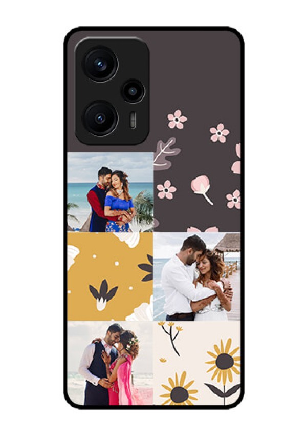 Poco F5 Photo Printing on Glass Case - 3 Images with Floral Design