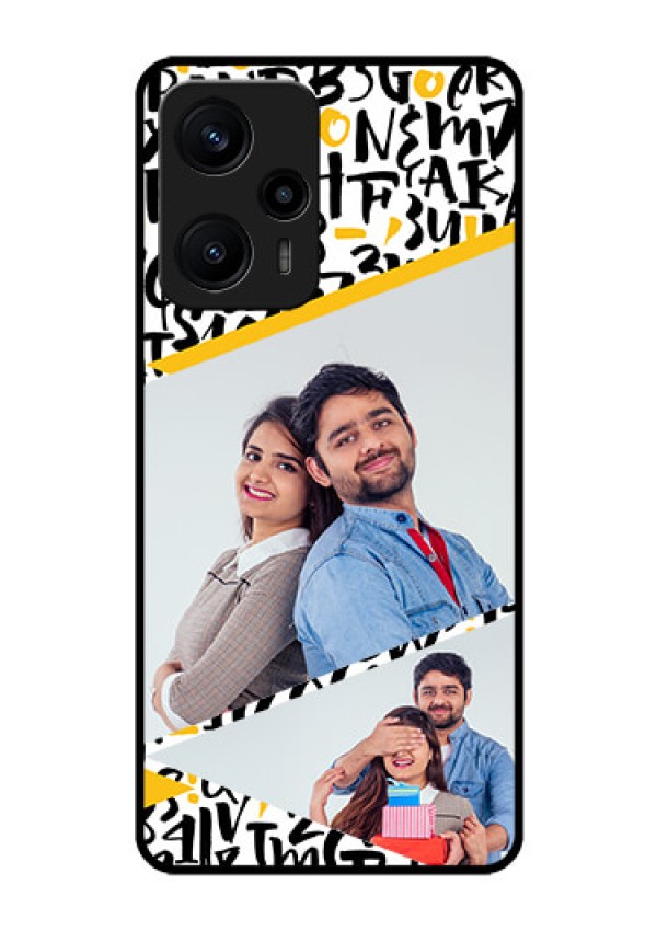 Poco F5 Custom Glass Mobile Case - Letters Pattern Design