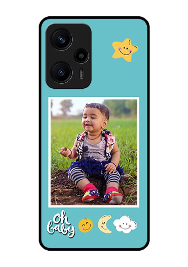 Poco F5 Personalized Glass Phone Case - Smiley Kids Stars Design