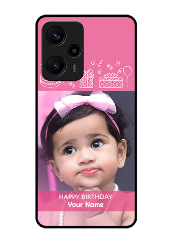 Poco F5 Photo Printing on Glass Case - with Birthday Line Art Design