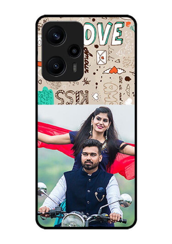 Poco F5 Custom Glass Phone Case - Love Doodle Pattern