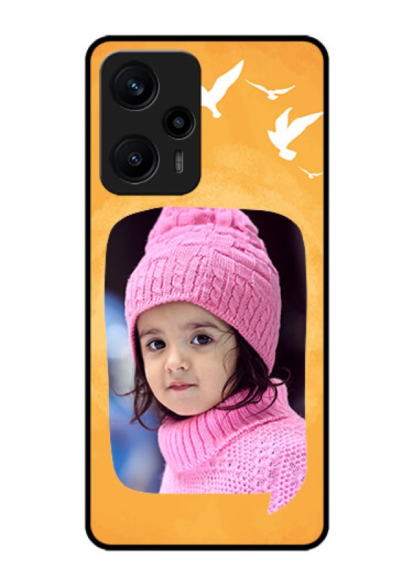 Poco F5 Personalized Glass Phone Case - Water Color Design with Bird Icons