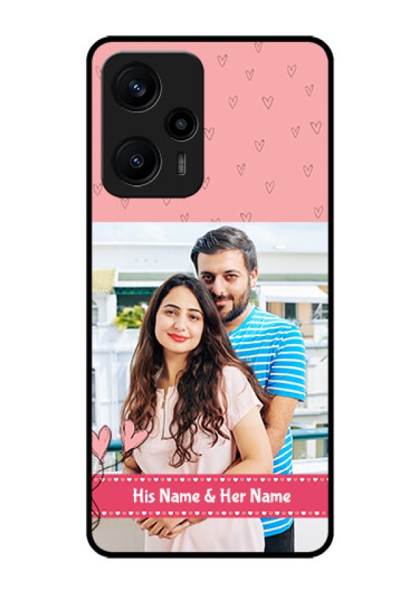 Poco F5 Personalized Glass Phone Case - Love Design Peach Color