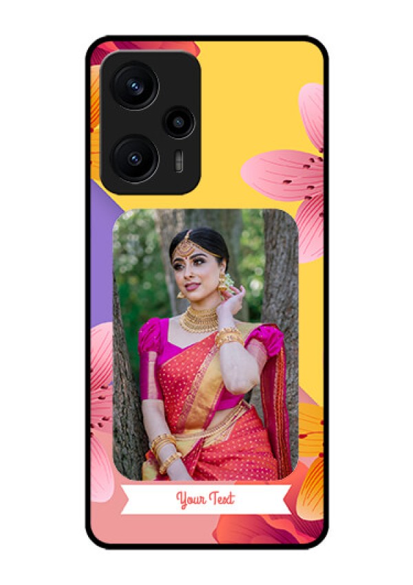 Poco F5 Custom Glass Mobile Case - 3 Image With Vintage Floral Design