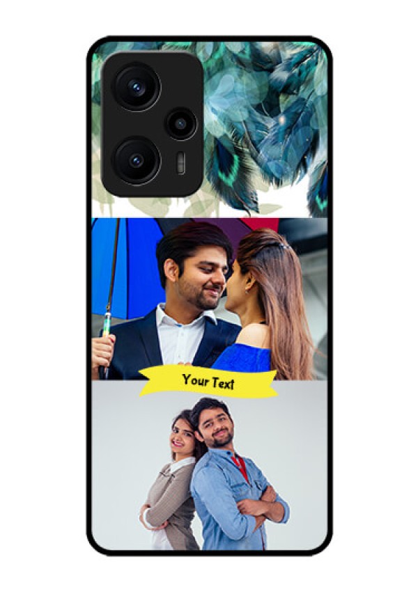 Poco F5 Personalized Glass Phone Case - Image with Boho Peacock Feather Design