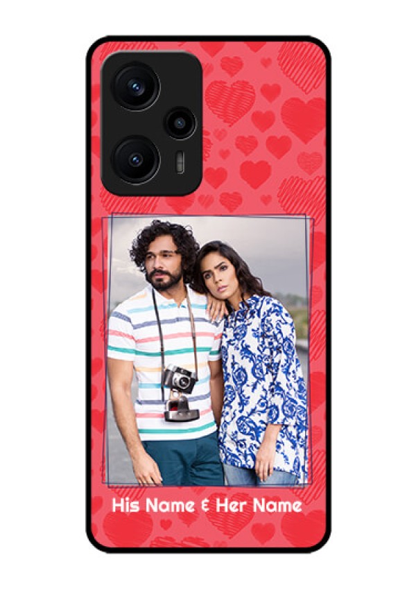 Poco F5 Photo Printing on Glass Case - with Red Heart Symbols Design