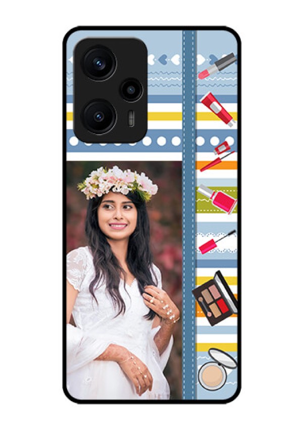 Poco F5 Personalized Glass Phone Case - Makeup Icons Design