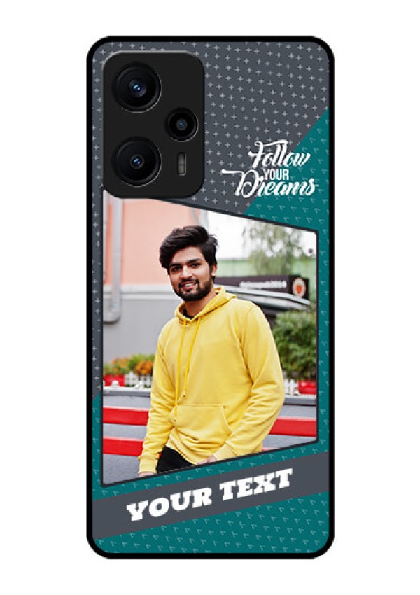 Poco F5 Personalized Glass Phone Case - Background Pattern Design with Quote