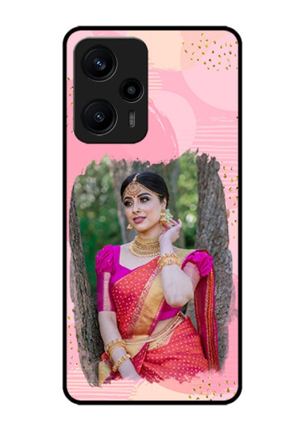 Poco F5 Personalized Glass Phone Case - Gold Glitter Splash Design