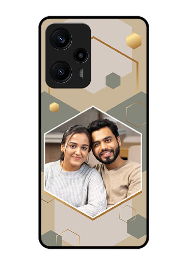 Poco F5 Photo Printing on Glass Case - Stylish Hexagon Pattern Design