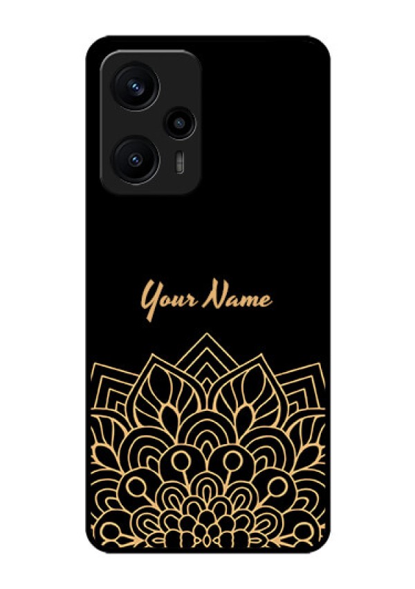 Poco F5 Custom Glass Phone Case - Golden mandala Design