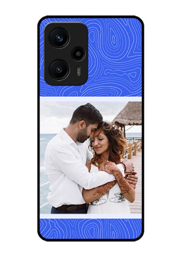 Poco F5 Custom Glass Mobile Case - Curved line art with blue and white Design